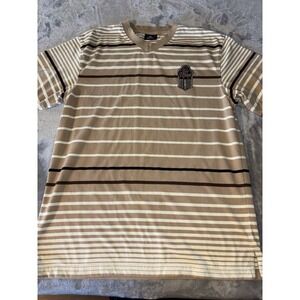 Vintage Red Ape Polo Shirt Mens Large Brown Striped Hip Hop Streetwear Y2K